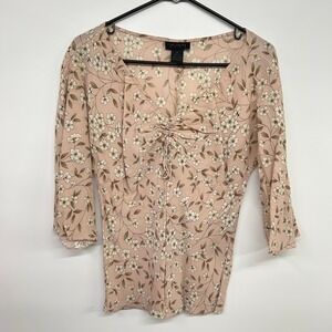 Silk Floral Peasant Blouse M Pink Bell Sleeve Fairy Cottagecore Romantic Boho‎